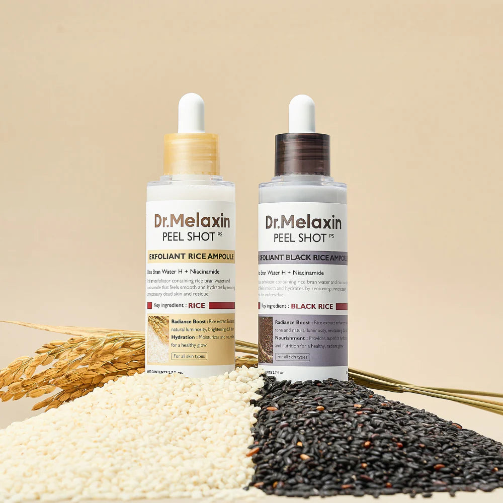 Combo Exfoliante Iluminador Dr. Melaxin Peel Shot PS – Rice & Black Rice Ampoule (2 x 80 ml)