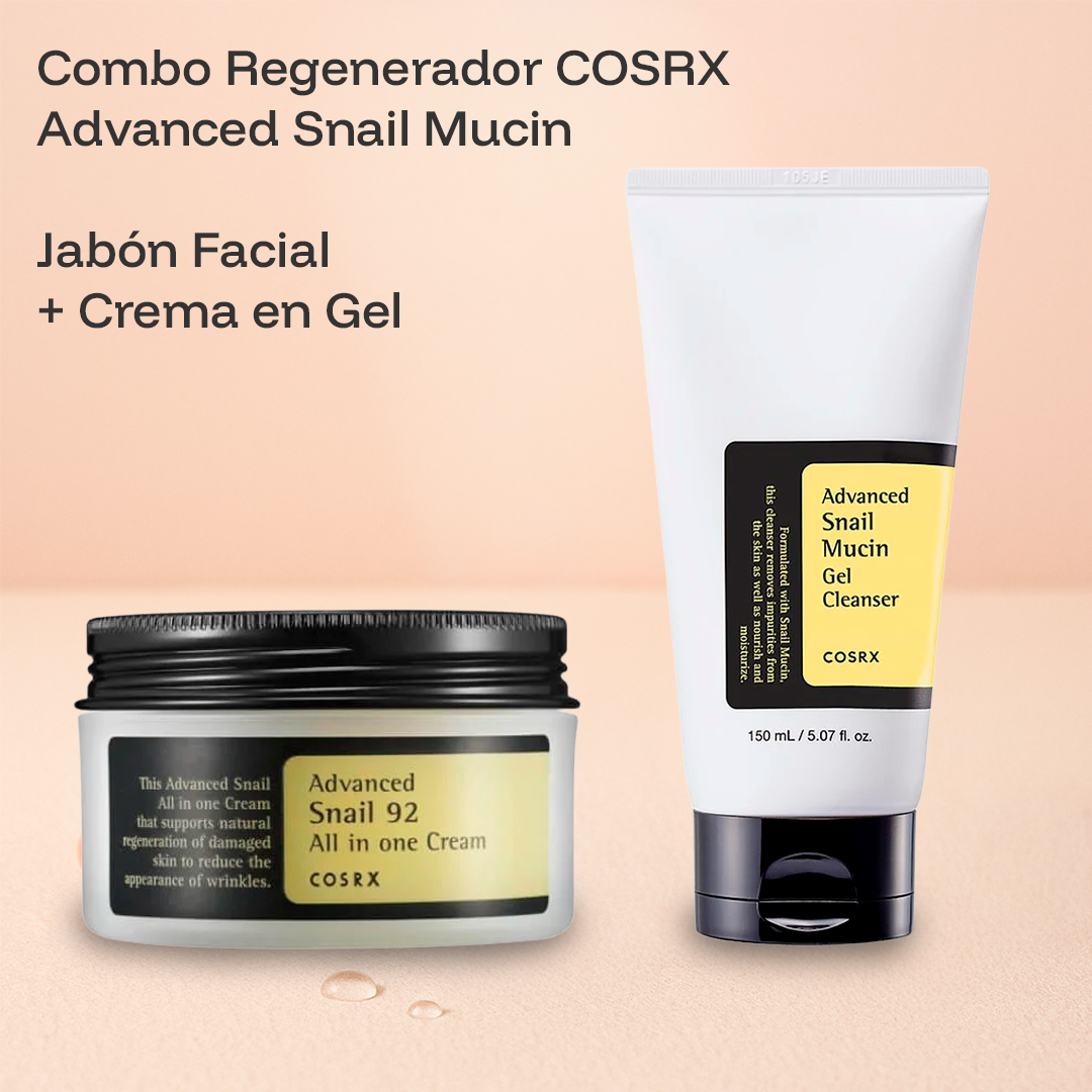 Combo Regenerador COSRX Advanced Snail Mucin – Jabón Facial + Crema en Gel